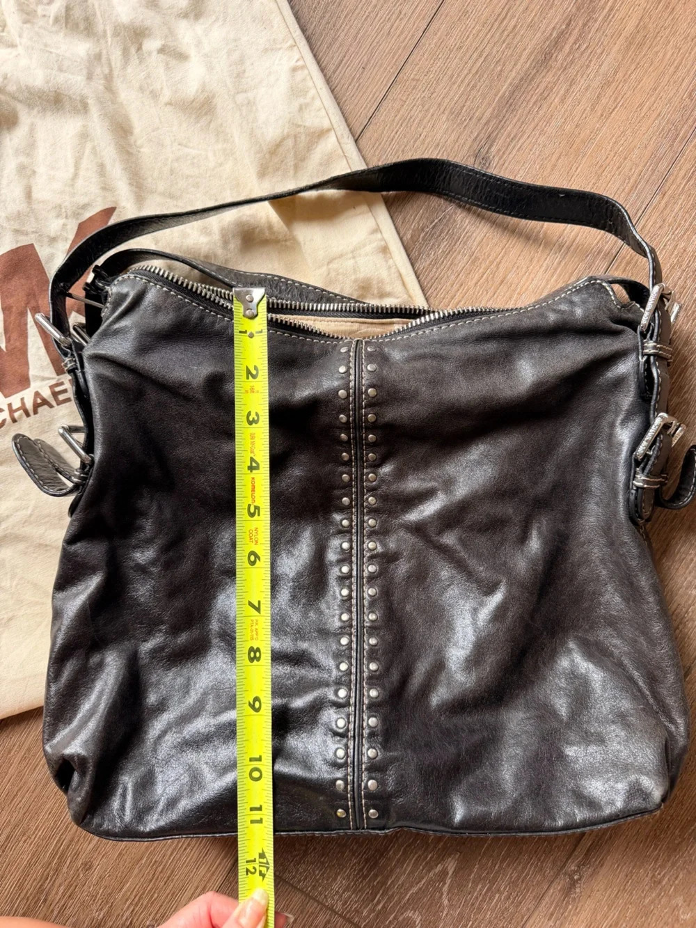 Michael Kors Dark Brown Leather Stud-Trim Shoulder Bag
